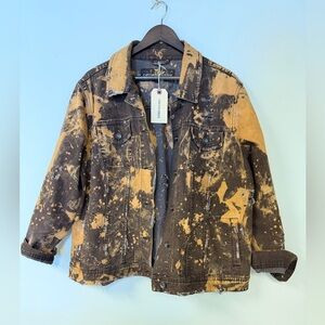Bleach-Splatter Oversized Denim Jacket - Black & Tan